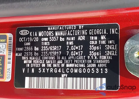 2021 Kia Sorento Lx from USA, damaged, VIN 5XYRG4LC0MG005313